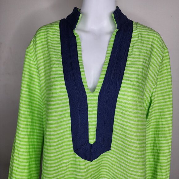 Sail to Sable Long Sleeve Linen Tunic Dress Coverup Green Blue Size 4 - Picture 3 of 14